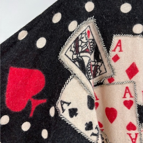 Cache Y2K Beaded Vintage Lambswool Ace Cards Christmas Cowl Sweater Size Small - Picture 14 of 15